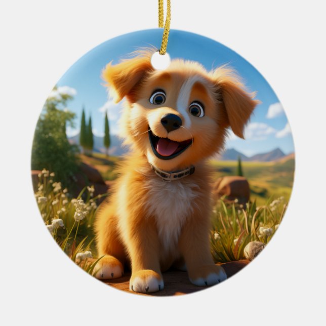 Archie - Yellow Lab Retriever Puppy Ceramic Ornament (Front)