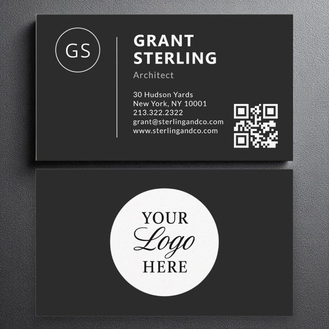 Architect Black White Logo QR Code Modern Business Card (Creator Uploaded)