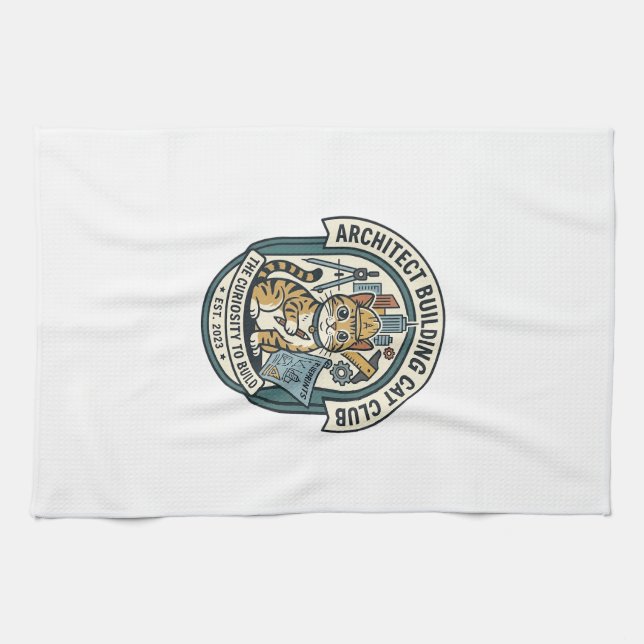 Architect Building Cat Cat Graphic Tee Art - Archi Kitchen Towel (Horizontal)