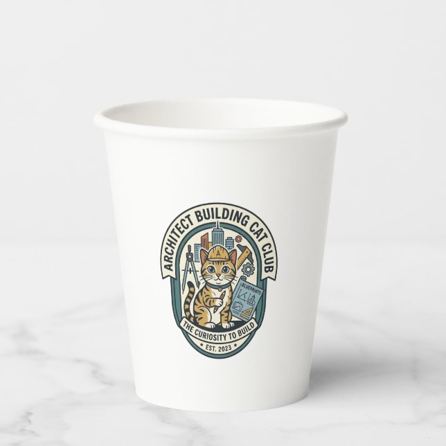 Architect Building Cat Cat Graphic Tee Art - Archi Paper Cups (Front)