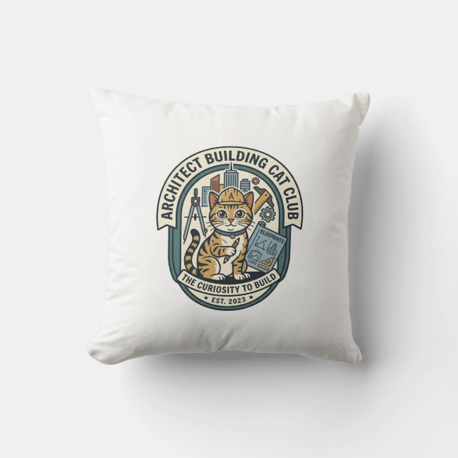 Architect Building Cat Cat Graphic Tee Art - Archi Throw Pillow (Front)