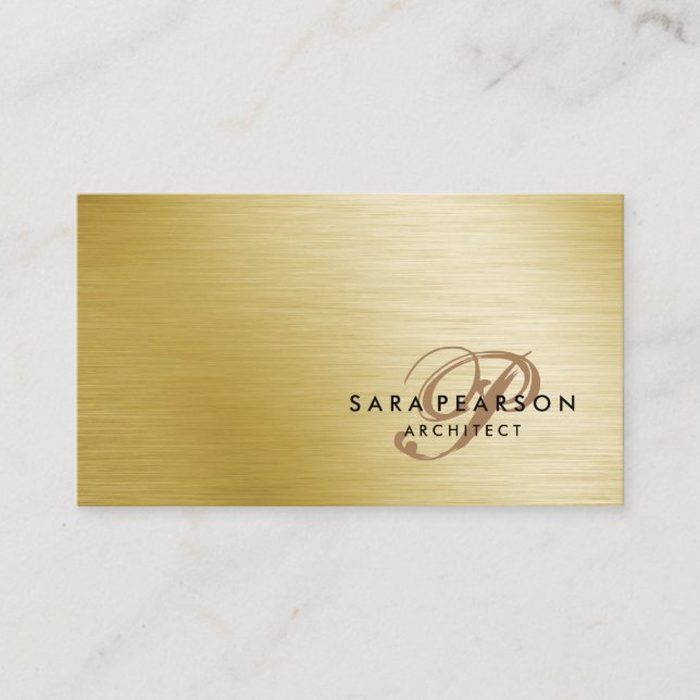 Architect Construction ServicesElegant GoldTexture Business Card (Front)