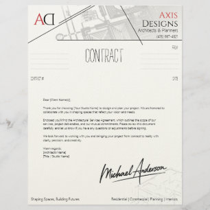 Architect Contract Cover Letter with Blueprint Letterhead