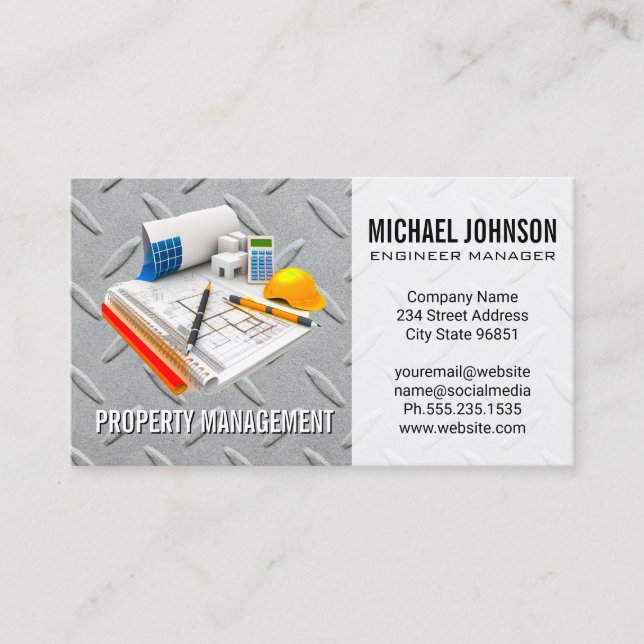 Architect Engineer | Construction | Steel Business Card (Front)