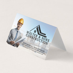 Architect Holding Blueprints   Construction Site Business Card