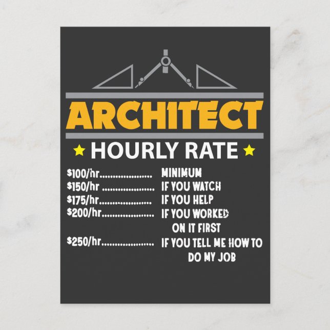 Architect Hourly Rate Funny Handyman Dad Postcard (Front)