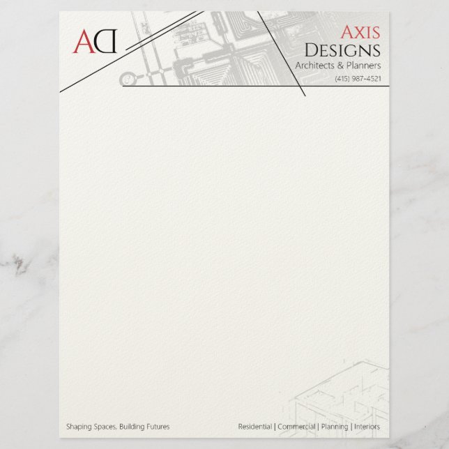 Architect Minimalist Blue Print White Letterhead (Front)
