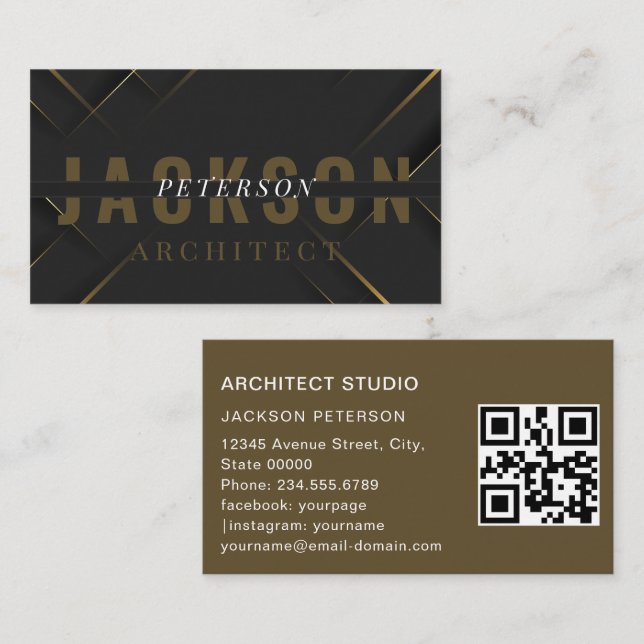 Architect Minimalist Bold Text Elegant Black gold Business Card (Front/Back)