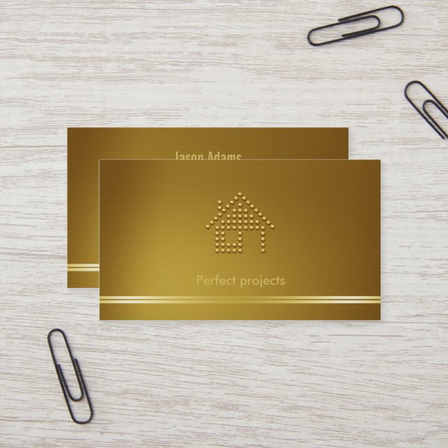 Architect | Modern Golden Tone Business Card (Front/Back In Situ)