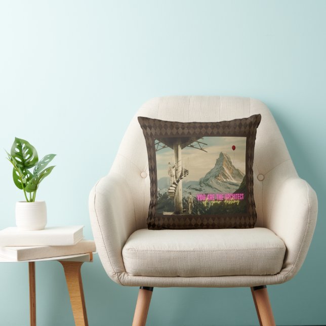 Architect of Your Destiny Surreal Collage Throw Pillow (Chair)