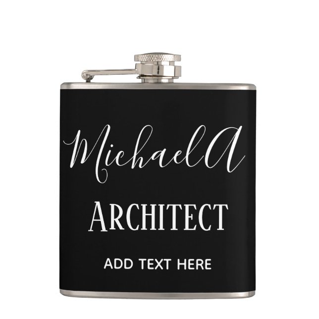 ARCHITECT Personalized Gifts Classic Black White Hip Flask (Front)