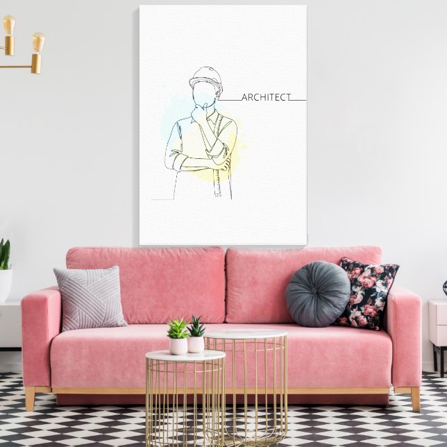 Architect simple one line art continuous canvas print (Insitu(LivingRoom))