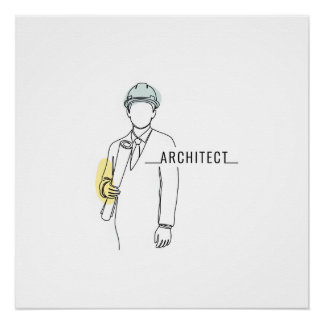 Architect simple one line art continuous poster