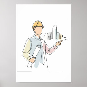 Architect simple one line art continuous poster