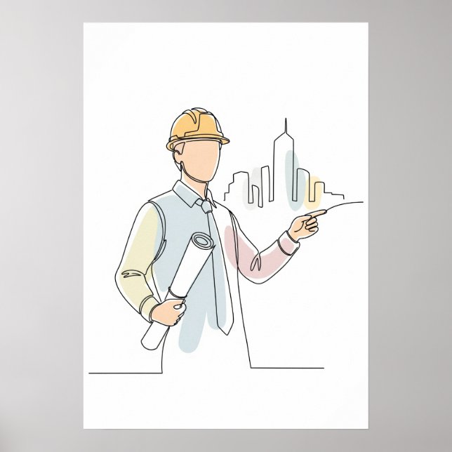 Architect simple one line art continuous poster (Front)