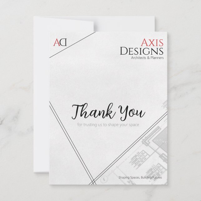 Architect Thank You Card with Blueprint Design (Front)