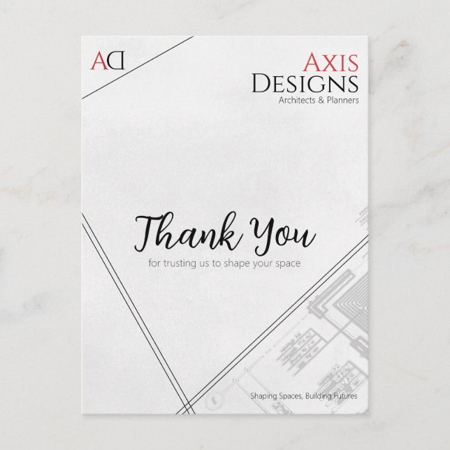 Architect Thank You Postcard with Blueprint Design (Front)