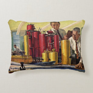 Architects Working in an Office, Vintage Business Accent Pillow