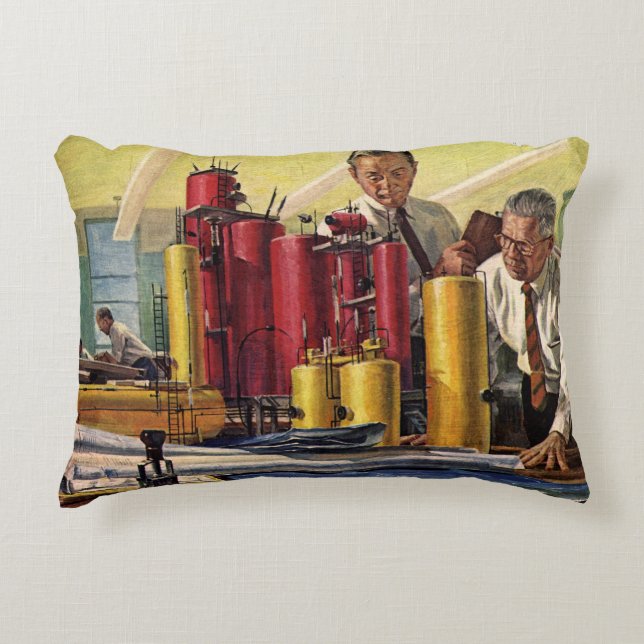 Architects Working in an Office, Vintage Business Accent Pillow (Front)