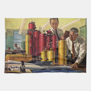 Architects Working in an Office, Vintage Business Kitchen Towel