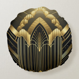Architectural Art Deco Round Pillow