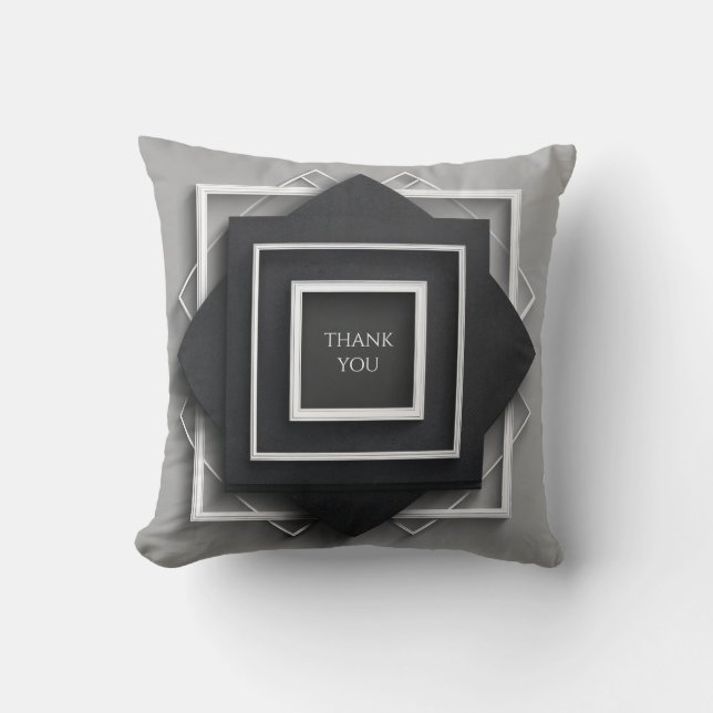 Architectural Black White Geometric Layered Frame Throw Pillow (Front)