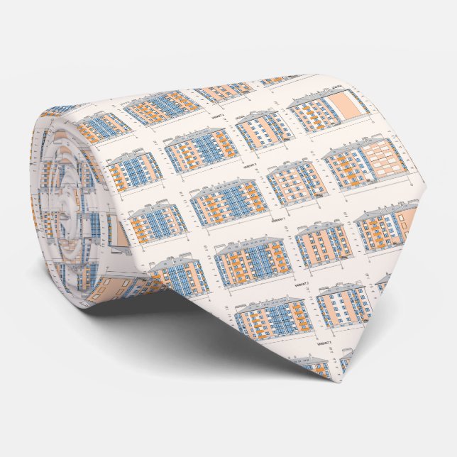Architectural Blueprint Pattern Men's Neck Tie (Rolled)
