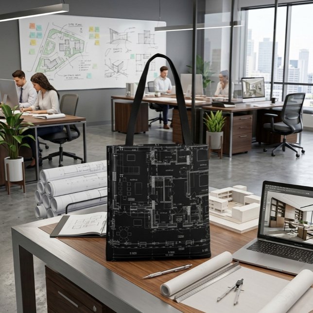 Architectural Blueprint Pattern Tote Bag (Creator Uploaded)