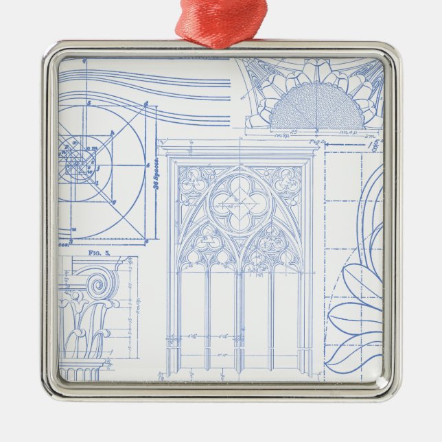 Architectural Blueprints Metal Ornament (Front)