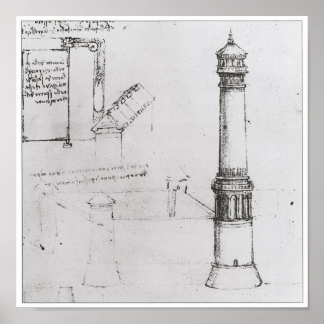 Architectural Drawing, Tower, Leonardo da Vinci Poster (Front)
