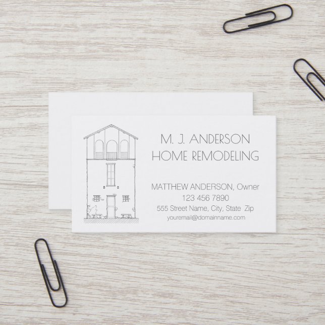 Architectural House Sketch Drawing Black & White Business Card (Front/Back In Situ)