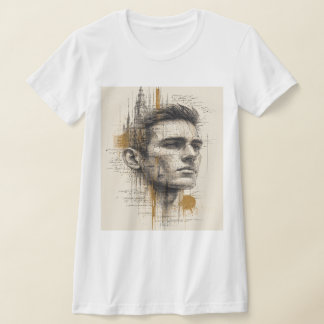 Architectural Line Art Portrait – Modern Abstract T-Shirt
