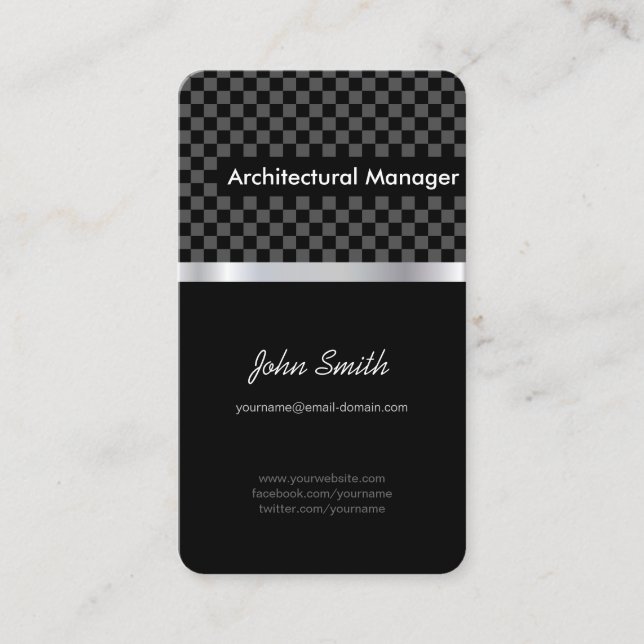 Architectural Manager - Elegant Black Chequered Business Card (Front)