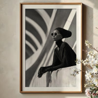 Architectural Muse: Monochrome Caped Elegance