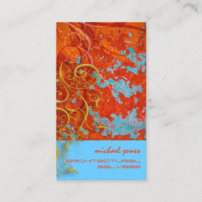 Architectural Salvage/Faux Gold Filigree Swirls Business Card (Front)