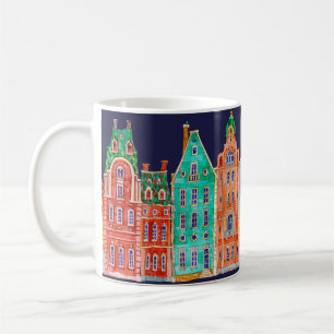 Architectural seamless border pattern on a dark bl coffee mug