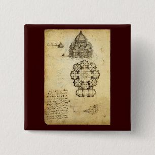 Architectural Sketch by Leonardo da Vinci 2 Inch Square Button