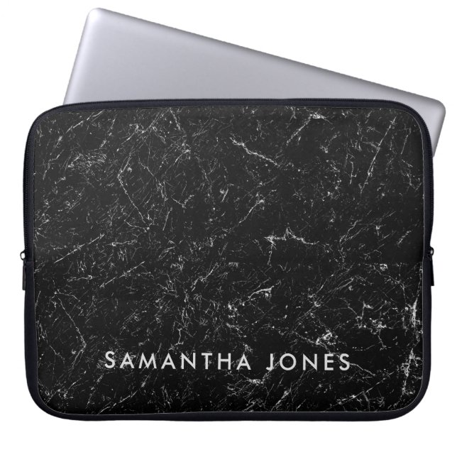 Architectural Texture Black White marble Elegant Laptop Sleeve (Front)
