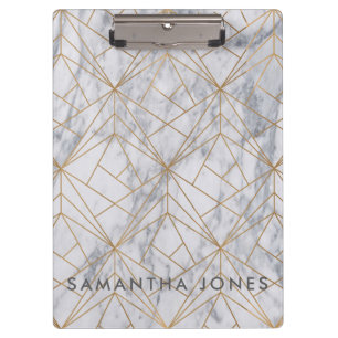 Architectural Texture white marble gold Clipboard