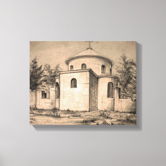 Architecture Ancient Orthodox Church Ruins Drawing Canvas Print (Front)