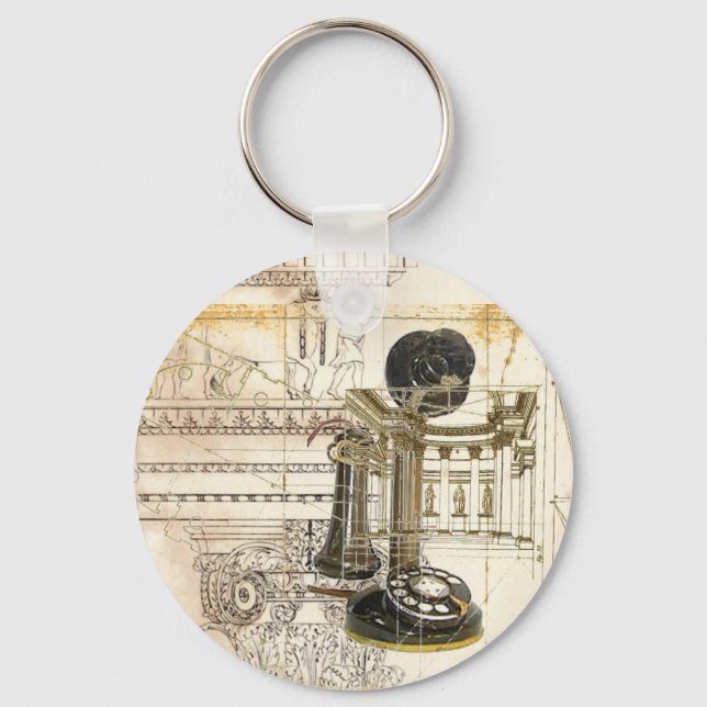 architecture  steampunk antique vintage telephone keychain (Front)