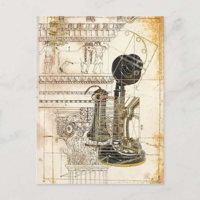 architecture  steampunk antique vintage telephone postcard (Front)