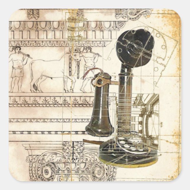 architecture  steampunk antique vintage telephone square sticker (Front)