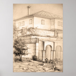 Architecture traditional house pencil art Poster