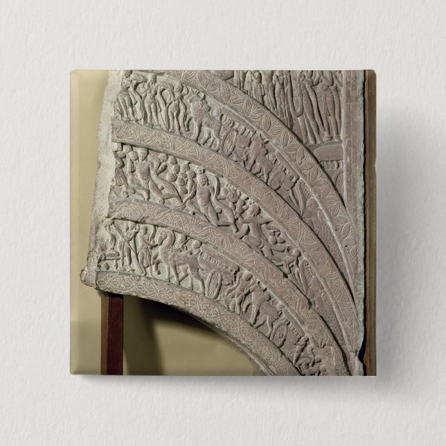 Architrave from a gateway, red sandstone, Mathura, 2 Inch Square Button (Front)