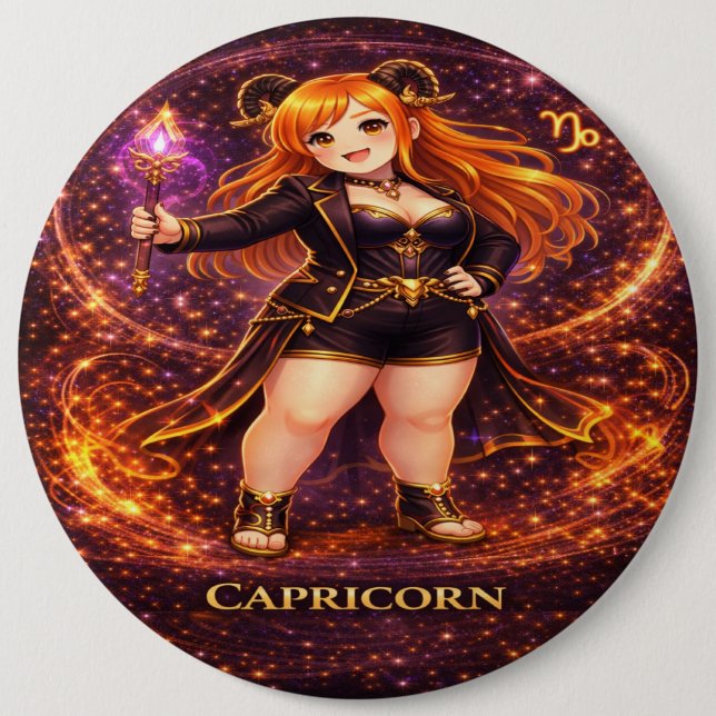 Archive Galaxy: Capricorn Rooted Peak 6 Inch Round Button (Front)