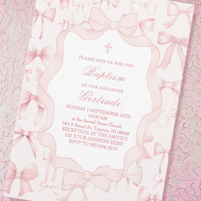 arcs roses cadre Baptême Invitation (Créateur téléchargé)