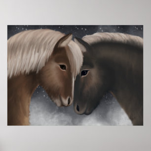 Arctic Affection: Icelandic Horses in Snowy Embrac Poster