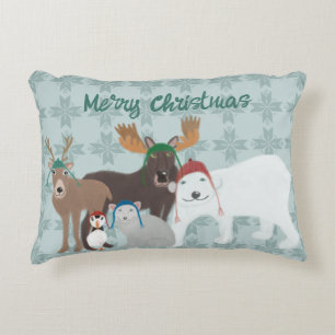 Arctic Animal in Winter Hats Christmas Accent Pillow