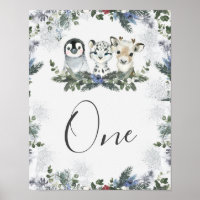 Arctic Animal Onederland Birthday Table Number